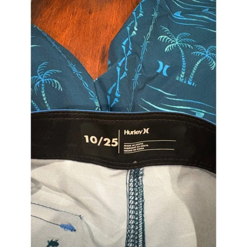 Kids Hurley Board Shorts Teal Blue 4‎ Way StretchPalm Tree Bone Print Size 10 25